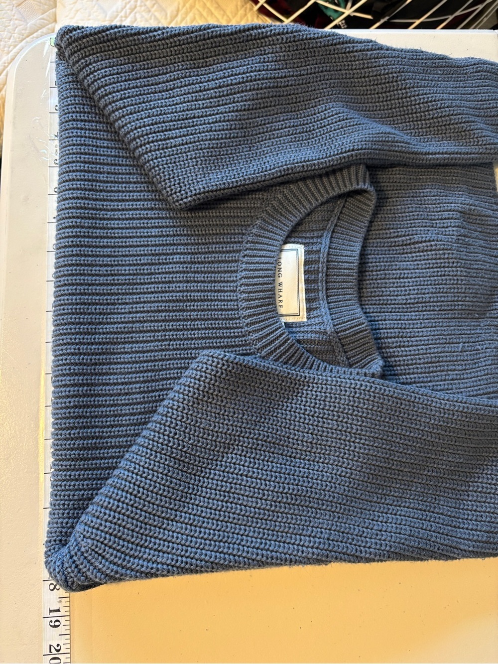 Long Wharf Women Fisherman Sweater Size Medium Crew Rib Minimalist Blue Chunky - Picture 6 of 7